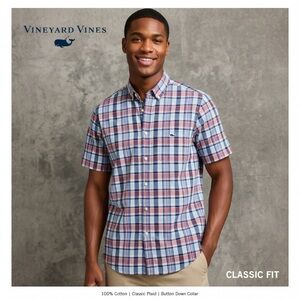 Vineyard Vines Men L Performance Classic Fit Tucker SS Shirt Plaid Button Down